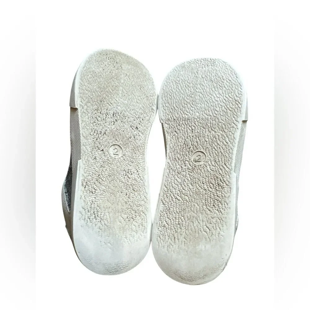 Art Class Girls Sz 2 Silver White Blue Glitter Star Lace Sneakers